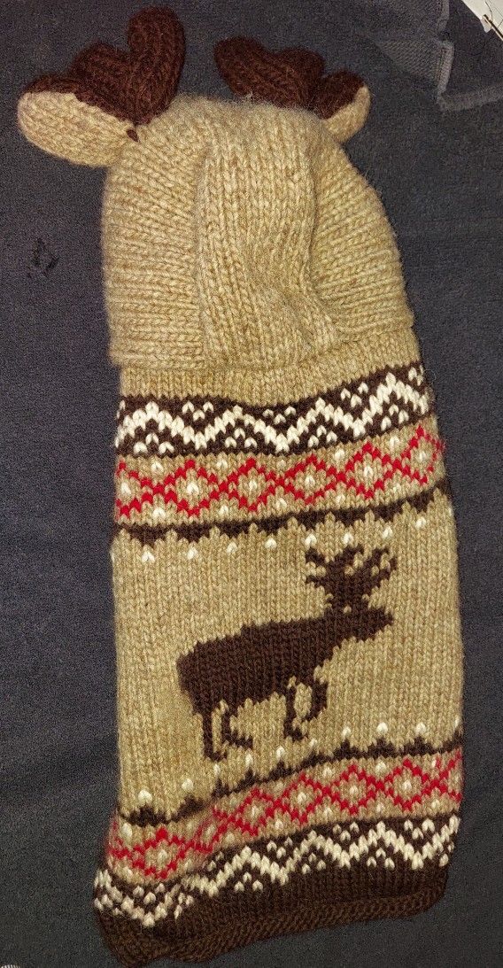Chilly Dog Hooded Moose Wool Sweater w/antlers