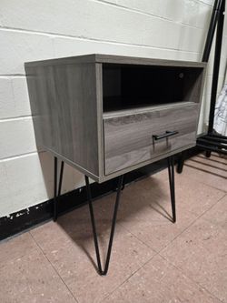 Gray Wood Nightstand with Hairpin Legs