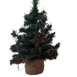 18" Tabletop Christmas Tree With Pine Cones And Red Berries.