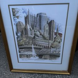 Pittsburgh Large Print By James Conner Gallery . Signed by 466/1000.   The pen, ink, and watercolor of Pittsburgh portrays the city’s resplendent land