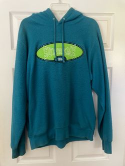 Supreme Reverse Fleece Cotton Logo Blue/Green Hoodie Size Medium