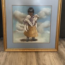 Signed Penni Anne Cross Alawa-sta-we-ches Native Girl Holding Two White Lambs