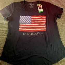 general standard t shirt Womens Navy Blue United States America XL Cotton Nwt