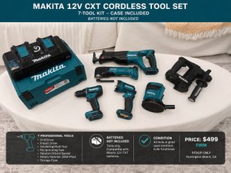 Makita 12V CXT Cordless 7-Tool Combo Kit + Charger & Case (No Batteries)
