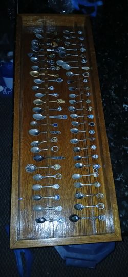 Vintage Souveneir Spoon Collection in 33" ×  1ft high wooden display  case ready to hang