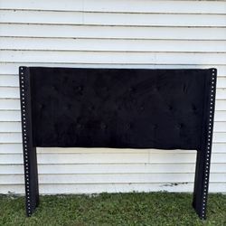 Full Size Bed Frame Black Suede Studded 
