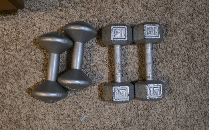 15lb Cast Iron Dumbbells And 5lb Dumbbell Set
