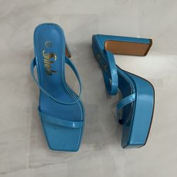 Blue block heel sandals
