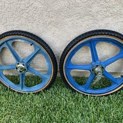 Old School Skyway Bmx Wheel Blue & Comp 3’s Tires Japan 