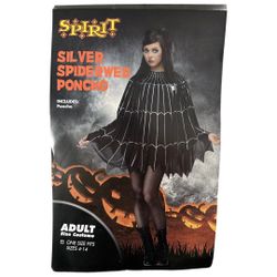 NWOT Spirit Silver Spiderweb Adult Poncho Costume Halloween Women Black One Size