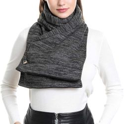 Unisex Winter Long Scarf with 2 Hidden Pockets Warm Outdoor Travel Adjustable Buttons Convertible Shawl Wrap