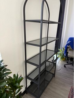 4 Shelf Smokes Glass and Black Metal Frame