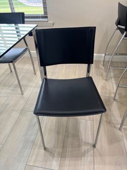 Black leather modern dining chairs