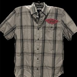 Harley-Davidson® Men's Skull Target Plaid Short Sleeve Shirt, Gray, Size XL