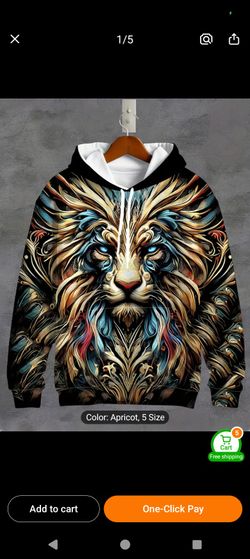Men's Medium Lion Print Hoodie. Brand New In Bag