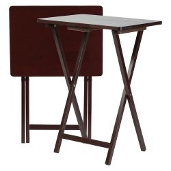 PJ Wood Folding TV Snack Tray Folding Table Desk Stand, Espresso, Set of 2 