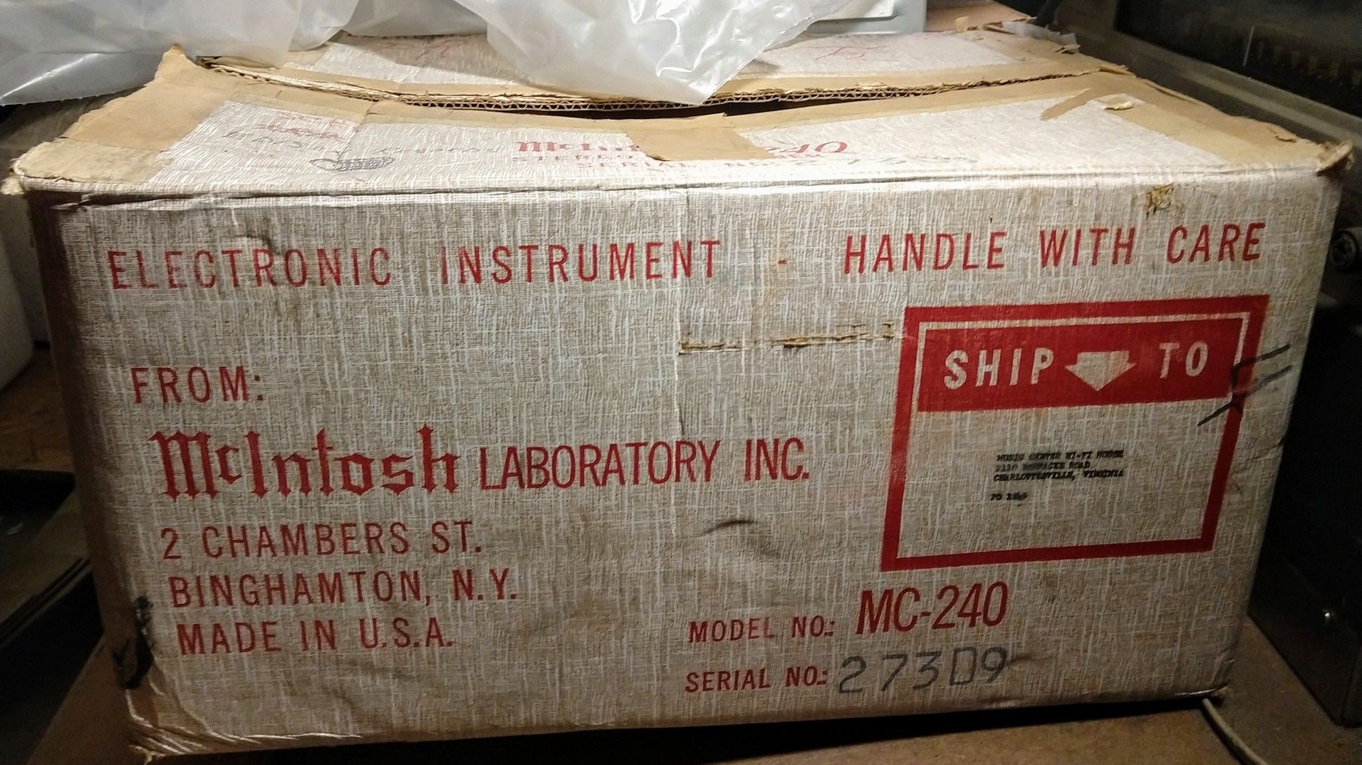 2 empty McIntosh mc240 amplifier boxes $200.00 each