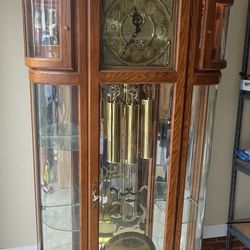 Ridgeway Triple Chime Weight Driven Glass Shelves Light Up Grandfather Clock
