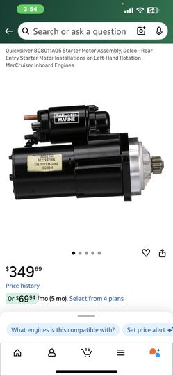 New Quicksilver 808011A05 Starter Motor Assembly, Delco - Rear Entry Starter Motor Installations on Left-Hand Rotation MerCruiser Inboard Engines