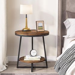 Brand New Open-Box! Round 2-Tier Side Table/ End Table Rustic Brown