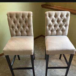 Set of 2 Upholstered Chairs - Cushioned Seat and Back Pub Bar Island Chairs Counter Height