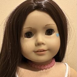 Custom Made American Girl Doll Brown Hair Brown Eyes Pink Summer Dress Outfit Jewelry Shoes