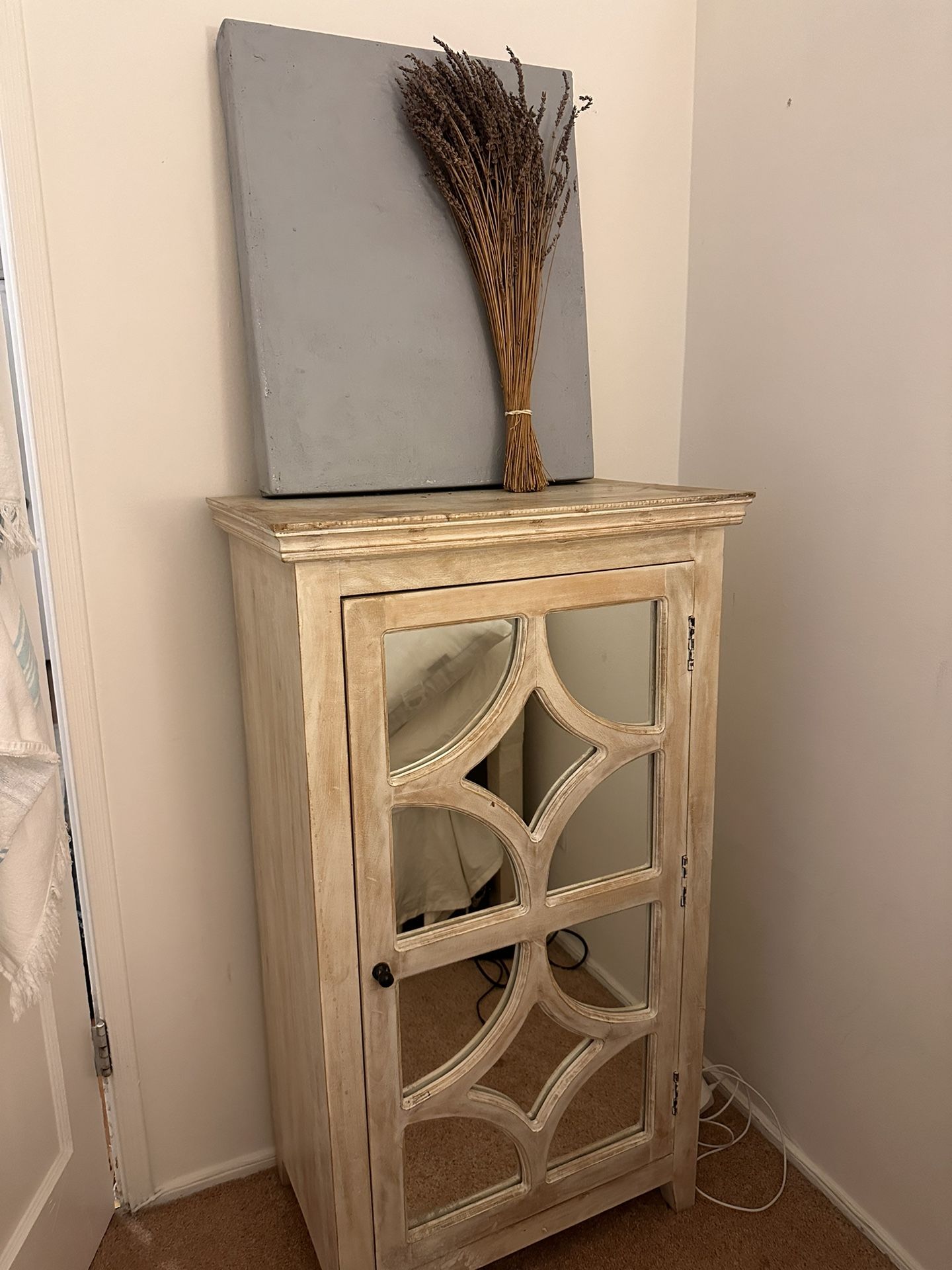 Vintage-Inspired Mirrored Cabinet – Distressed Wood Finish