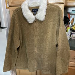 Denim And Co. Sherpa Jacket with Faux Fur Collar Plus Size 2X Goldenrod Brown