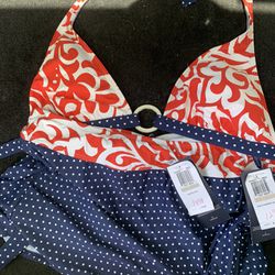 Tommy Hilfiger Red, White And Blue Bikini With A Skirt Bottom 