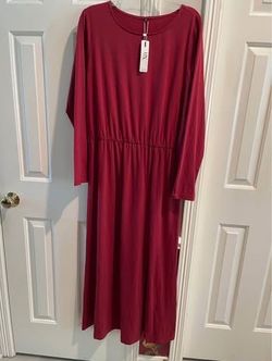 Red long dress with long sleeves and slit- New