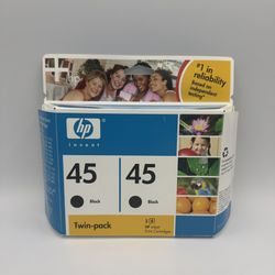 2 HP 45 Black Inkjet Print Cartridges (C6650BN) Printer Ink OEM Genuine