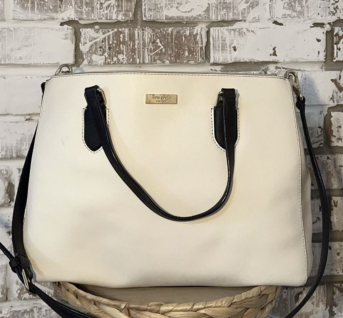 Kate Spade New York Purse Leighann Colorblock Leather Ivory Black Shoulder Bag