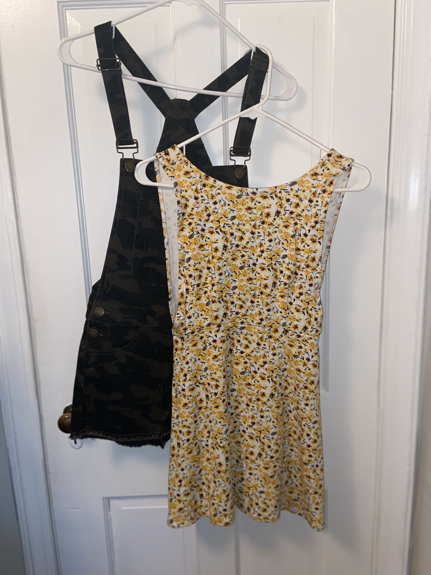Bundle: Floral Skater Dress, Denim Camouflage Overall Shorts