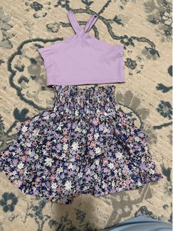 Toddler Girls Lavender Top & Floral Ruffle Skirt 2-Piece Outfit 5Y