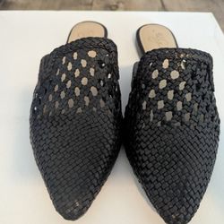 Black Leather 24k gold Flats