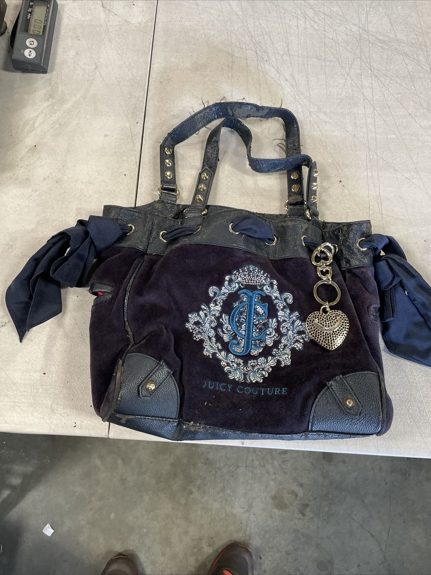 Vintage Blue Juicy Couture Purse Tote Bag Handbag Daydreamer Velour Y2K