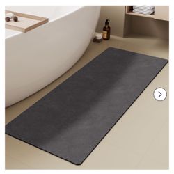 Long Black Bath Mat, Thin & Absorbent – Fits Under Door (24” x 60”)