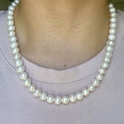 925 Solid Silver & Natural Cultured Pearls Necklace Women