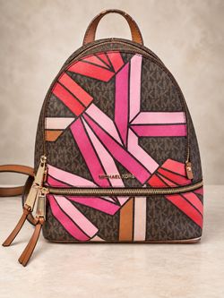 Michael Kors Rhea Medium Color-Block Logo Backpack, Rare