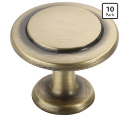 Alzassbg 10 Pack Brushed Antique Brass Cabinet Knobs, 1-1/4 Inch