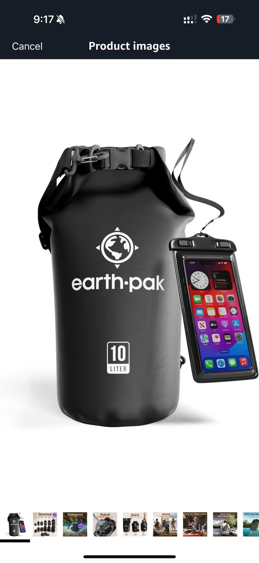 New 10 Liter Earth Pak Waterproof Dry Bag - Roll Top Waterproof Backpack Sack Keeps Gear Dry for Kayak with Waterproof Phone Case