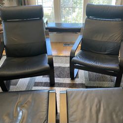 Beautiful Matching 2 Black Chairs With 2 Ottomans Set