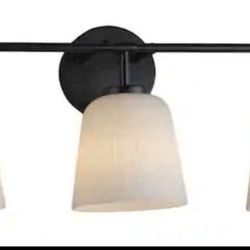 Elegant Farmhouse Bathroom Vanity Light Bar Black With White Ribbed Glass