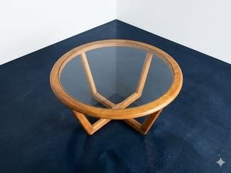 Mid-Century Round Wood and Glass dinning  Table