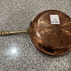 CU ARTIGIANA HAMMERED COPPER 10" SAUCIER PAN W/ TIN LINING A MADE IN ITALY NEW