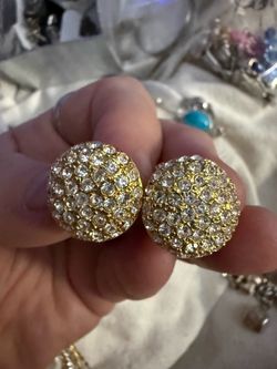 Gold Tone Crystal Pavé Dome Earrings