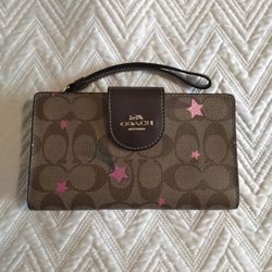 Coach Tech Phone Wallet in Signature Canvas with Disco Star Print