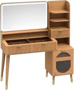 Modern Vanity Desk with Mirror, Makeup Table with Storage Drawers, Shelves Vanity Desk with Mirror、Makeup Vanity Desk、Vanity Table with Lights