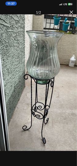 Wrought Iron & Glass Hurricane or Plant Stand