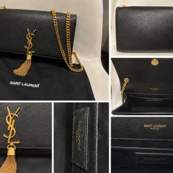 Saint Laurent Kate Tassel Chain Wallet/Crossbody – Black Grain de Poudre Leather